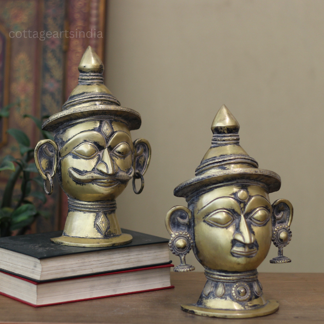 Brass Mukhlingam Set Antique Finish-Shiva and Gauri 9.5"