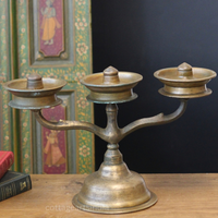Brass Vintage Kavara Vilakku – 3 Branched Traditional Oil Lamp