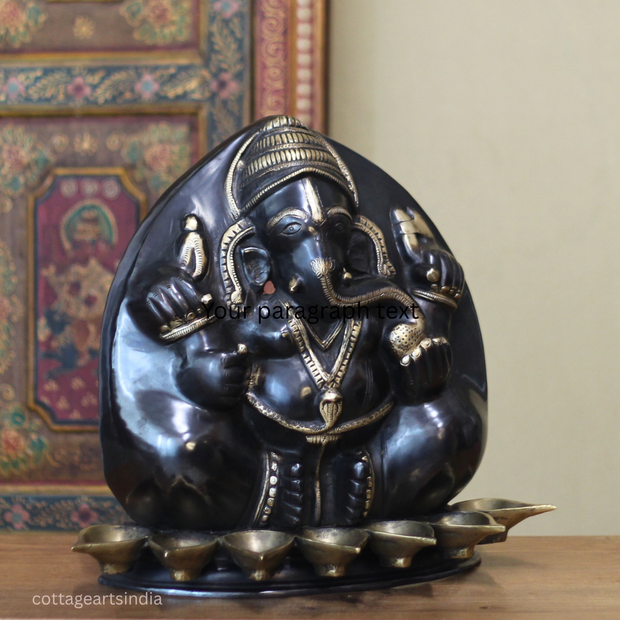 Ganesha Sculpture with Lotus Diyas | Traditional Indian Diya Décor