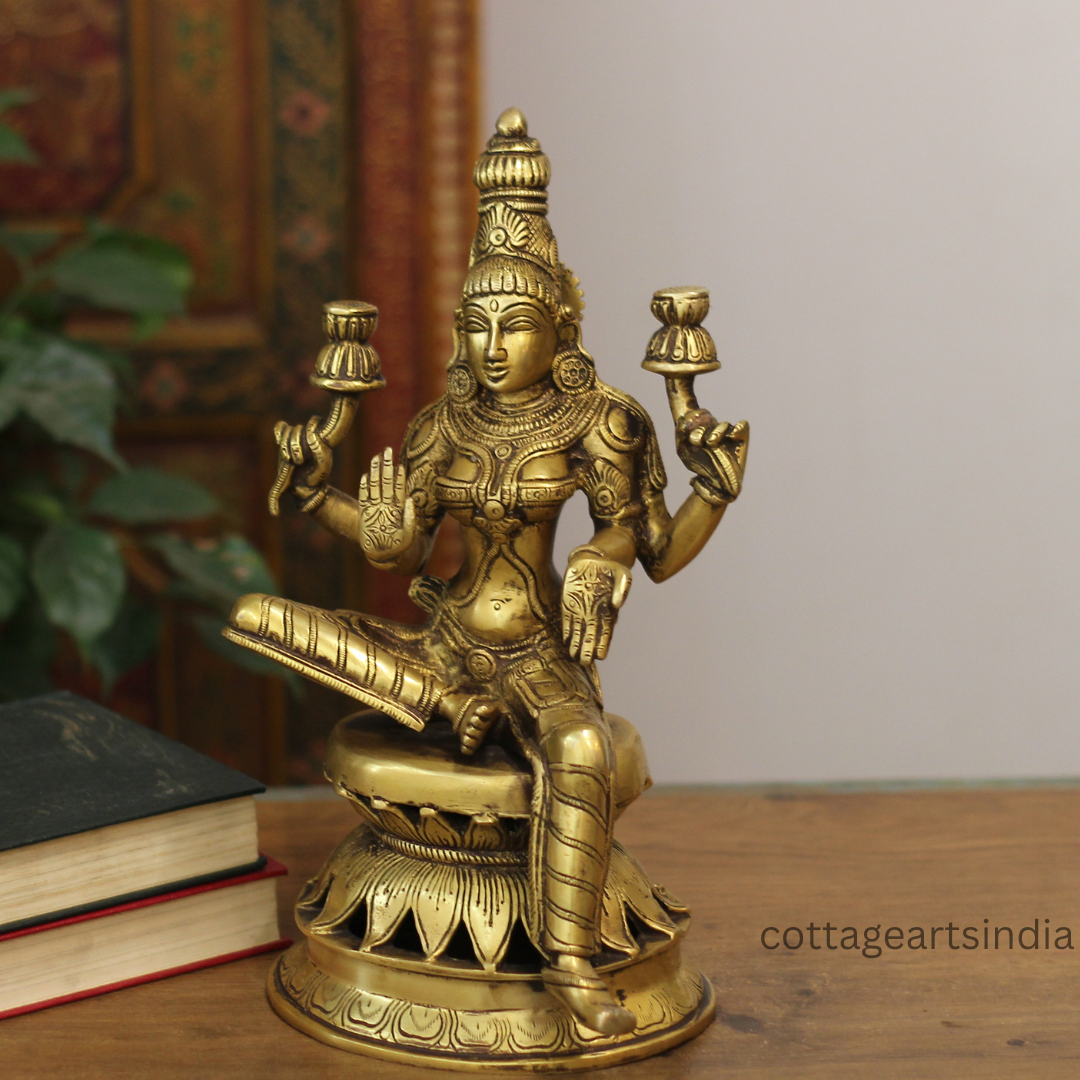 Brass Laxmi Sitting on Lotus 12.5''