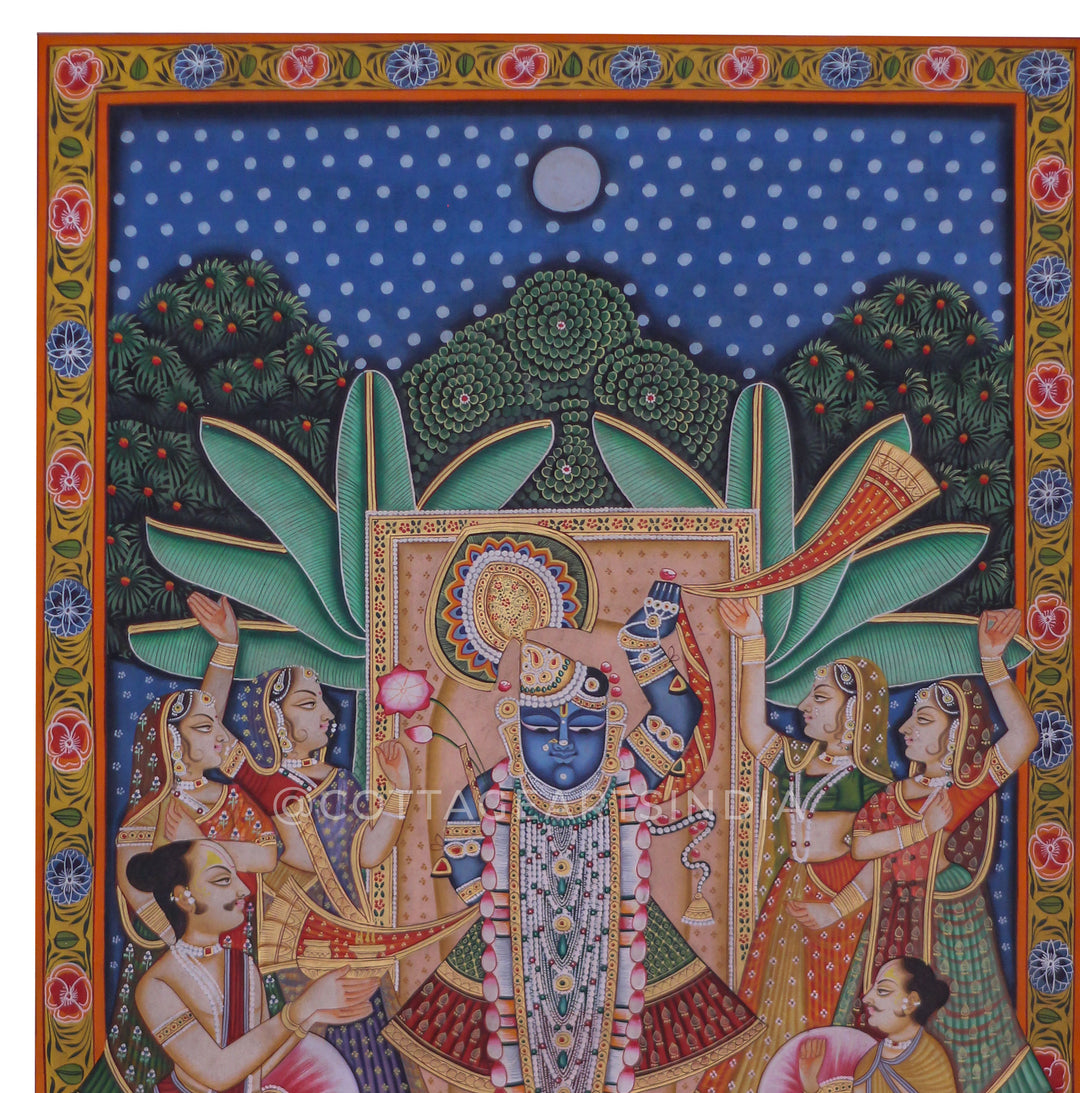 Shrinathji in Chandra Ratri Seva – Moonlit Nathdwara Pichwai