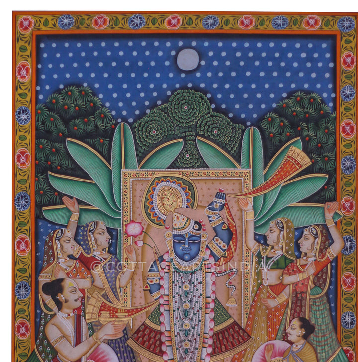 Shrinathji in Chandra Ratri Seva – Moonlit Nathdwara Pichwai