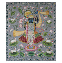 Hand-Painted Shrinathji Pichwai Painting | Traditional Lotus Theme Artwork
