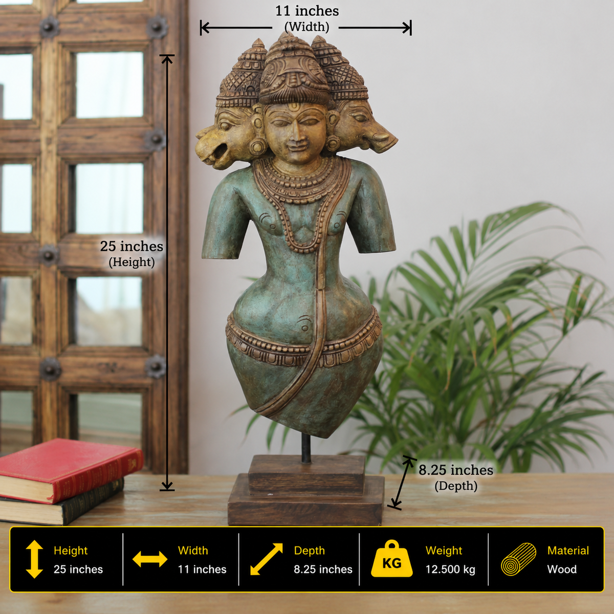 Handcrafted Wooden Vaikuntha Vishnu with Narasimha & Varaha