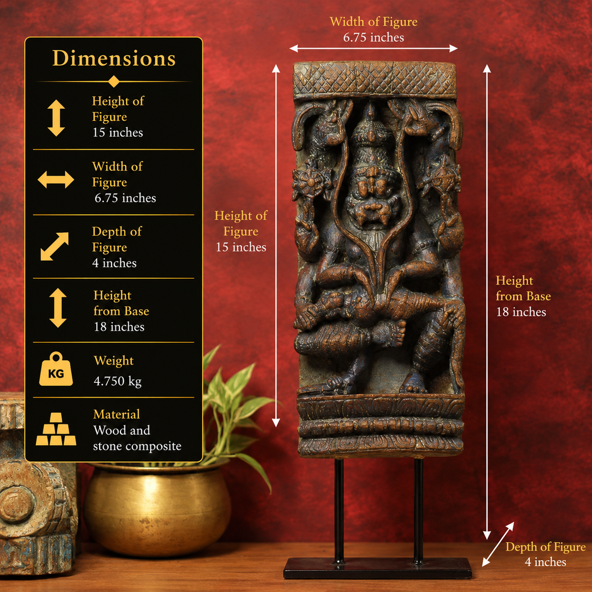 Vintage Wood/ Stone Narsimha