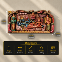 Hand-Carved Wooden Panel of Lord Vishnu on Sheshnag with Garuda & Hanuman – Sacred Wall Art