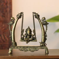 Blessing Lord Ganesha Seated on Parrot Swing | Brass Décor