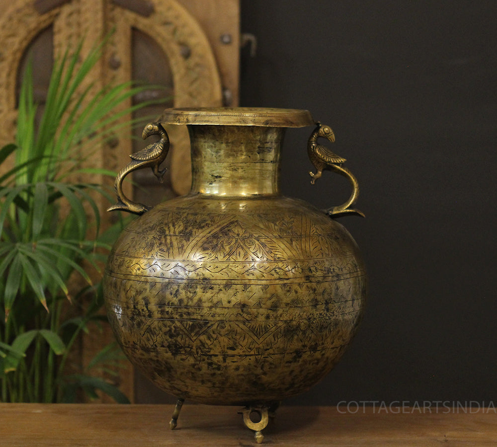 Brass Vintage Carved Planter
