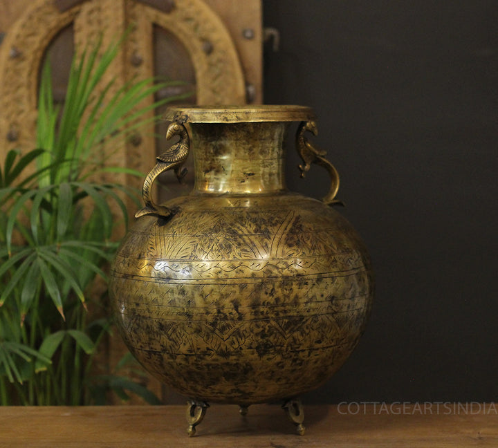 Brass Vintage Carved Planter