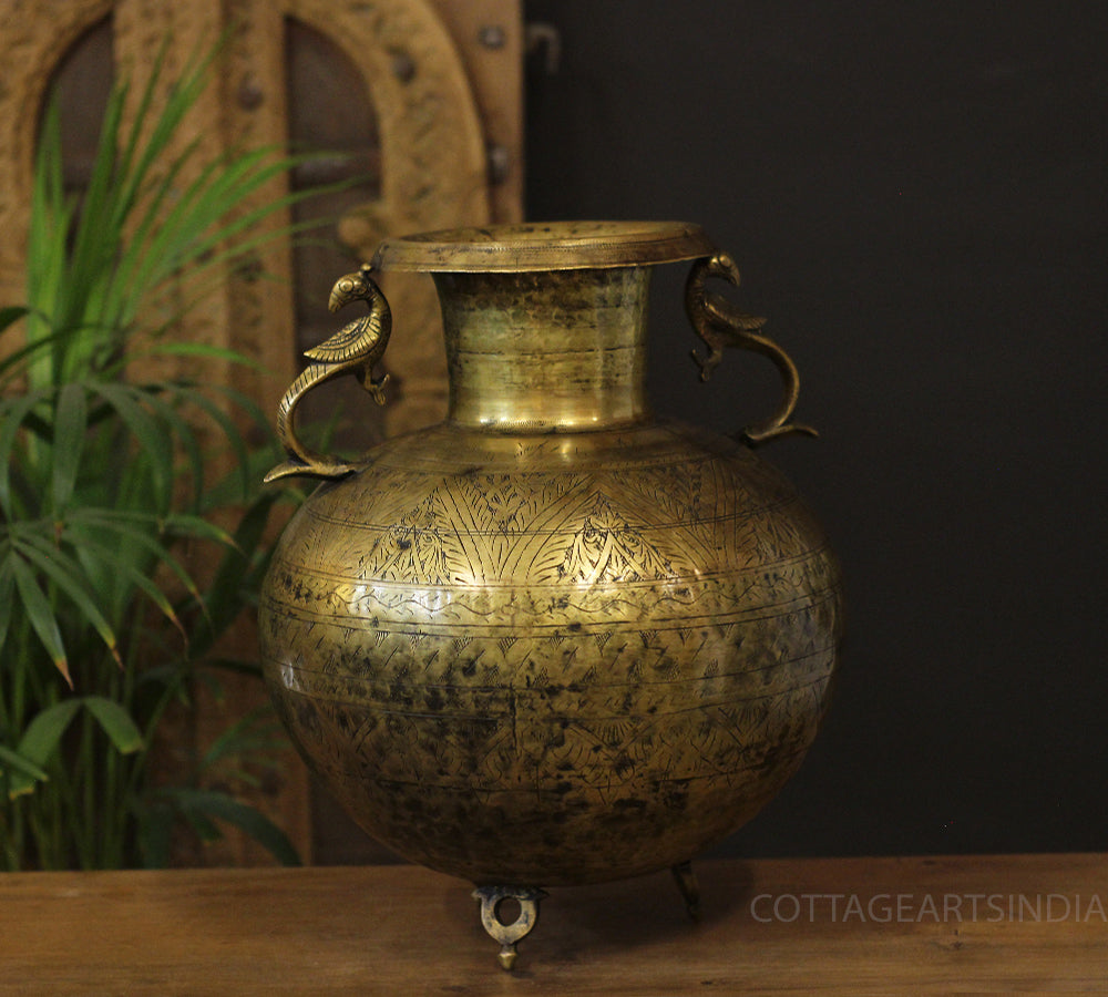 Brass Vintage Carved Planter