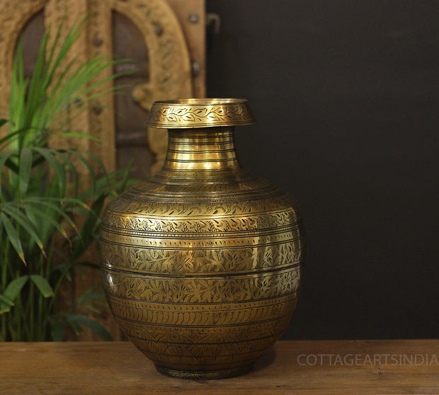 Brass Vintage Carved Planter
