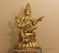 Brass Saraswati on Lotus Fine Carving 15"
