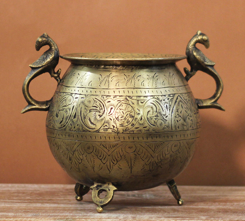 Brass Vintage Carved Planter