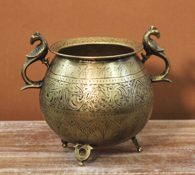 Brass Vintage Carved Planter