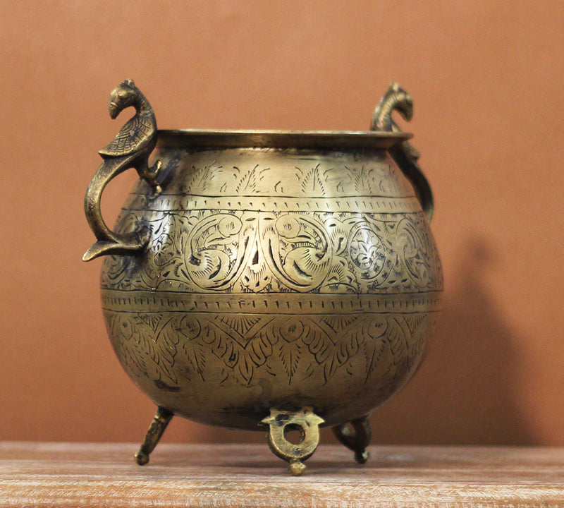 Brass Vintage Carved Planter