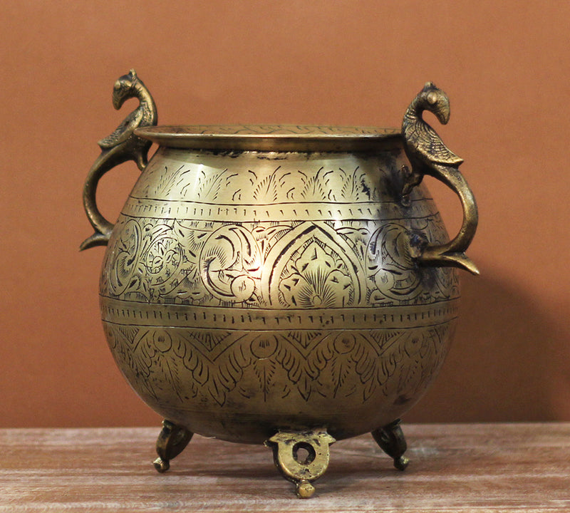Brass Vintage Carved Planter
