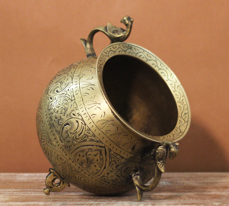 Brass Vintage Carved Planter