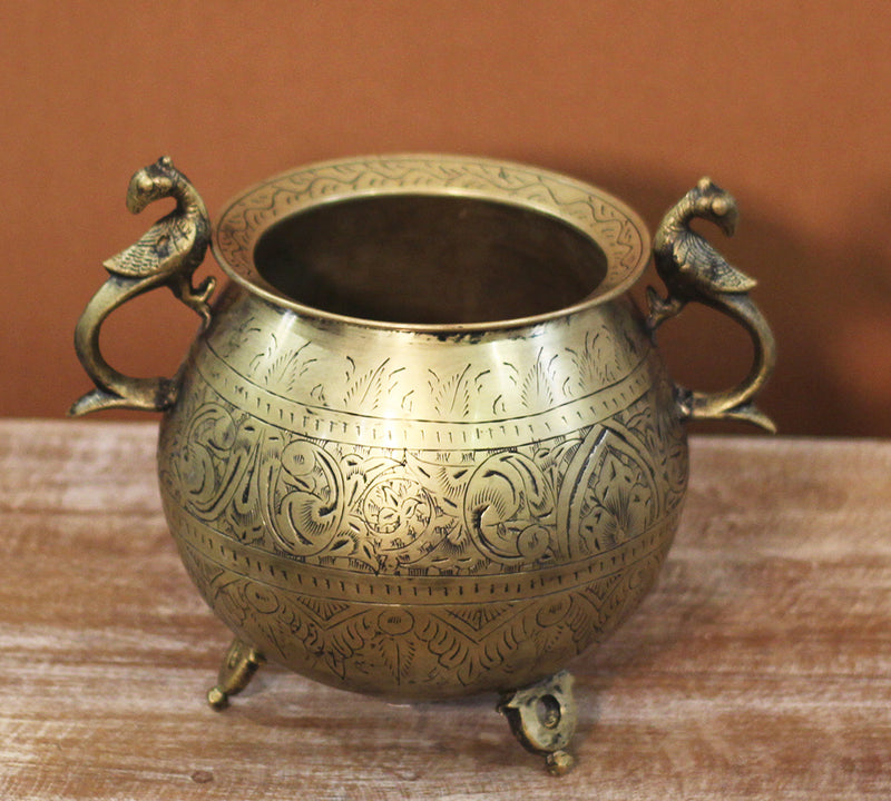 Brass Vintage Carved Planter