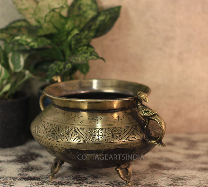 Brass Vintage Carved Planter