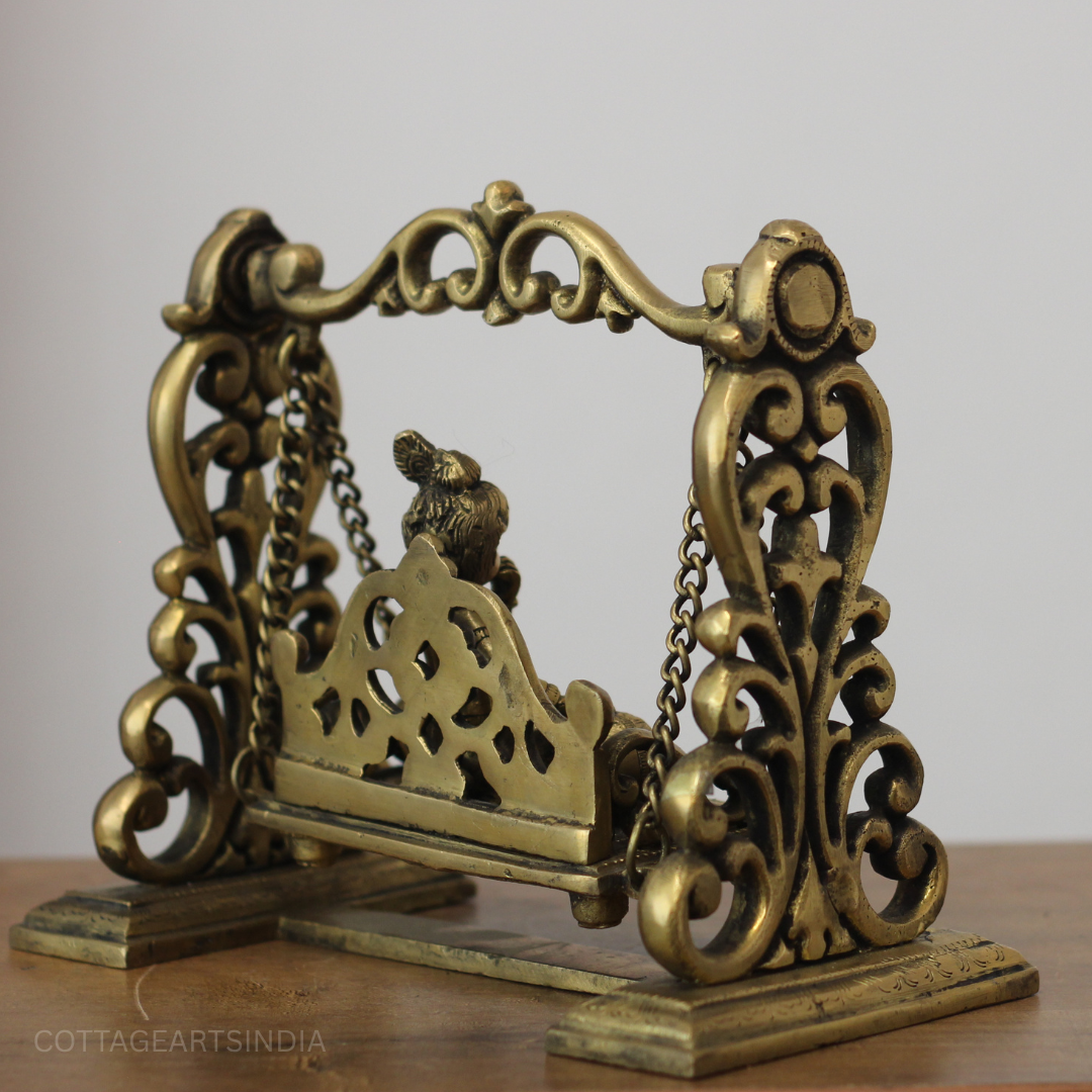 Baby Krishna on Jhula Brass Statue | Handcrafted Bal Gopal Swing Idol