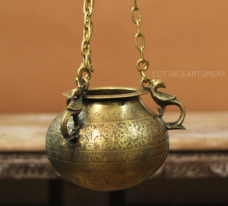 Brass Vintage Carved Planter Hanging