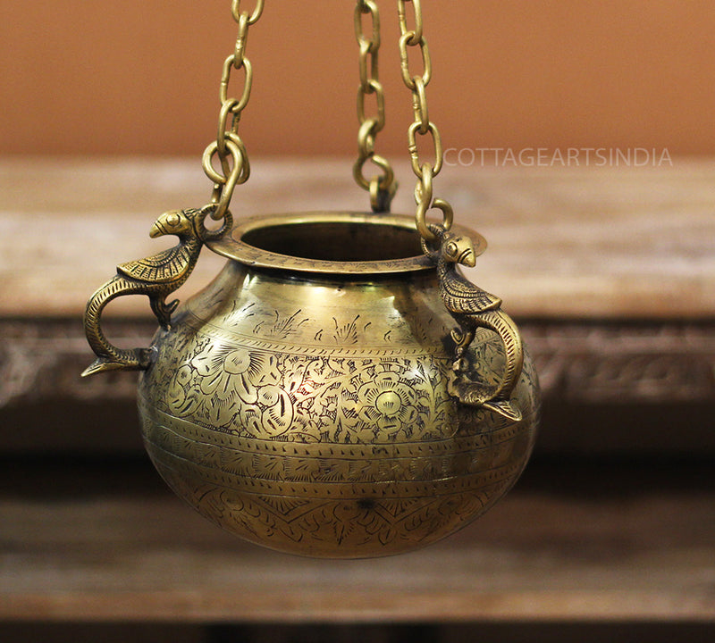Brass Vintage Carved Planter Hanging