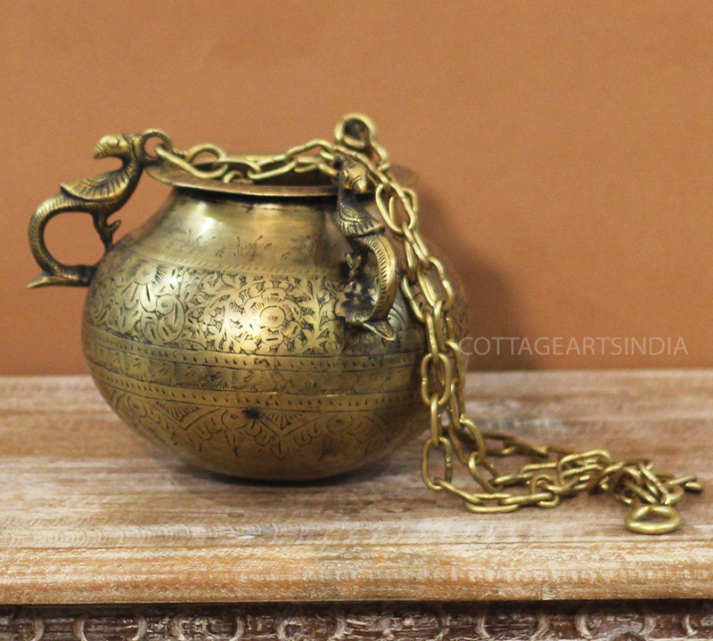 Brass Vintage Carved Planter Hanging