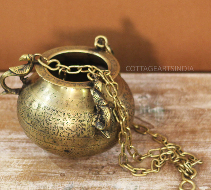 Brass Vintage Carved Planter Hanging