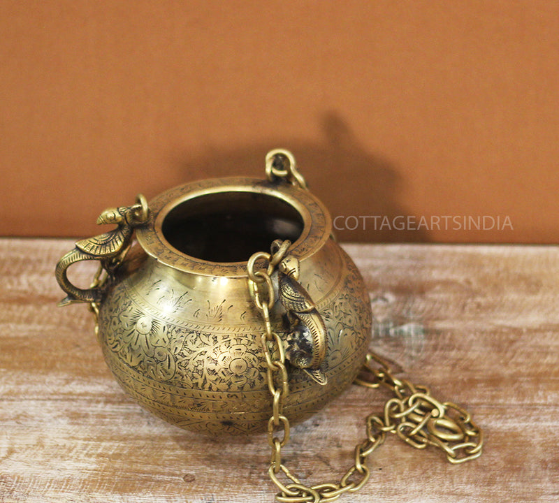 Brass Vintage Carved Planter Hanging