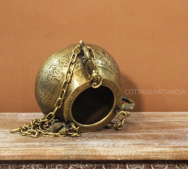 Brass Vintage Carved Planter Hanging