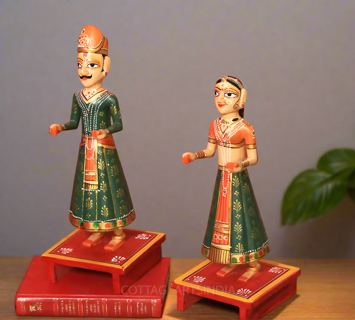 Wooden Gangaur Dolls  Pair 14"