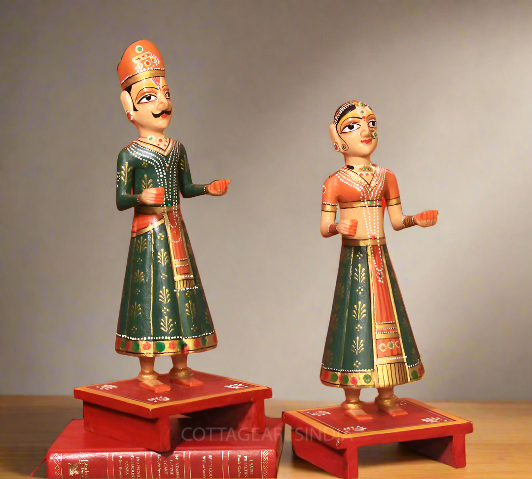Wooden Gangaur Dolls  Pair 14"