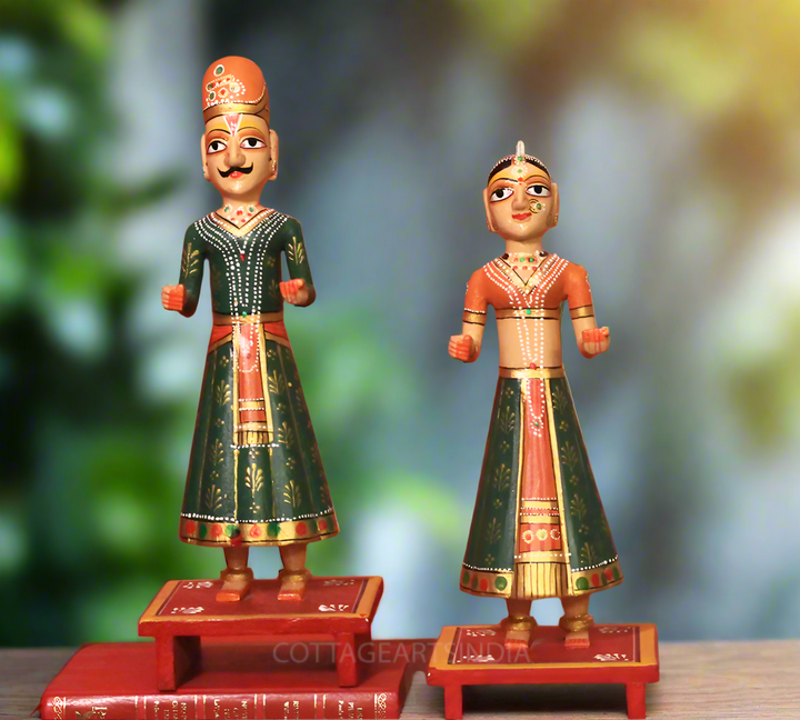 Wooden Gangaur Dolls  Pair 14"