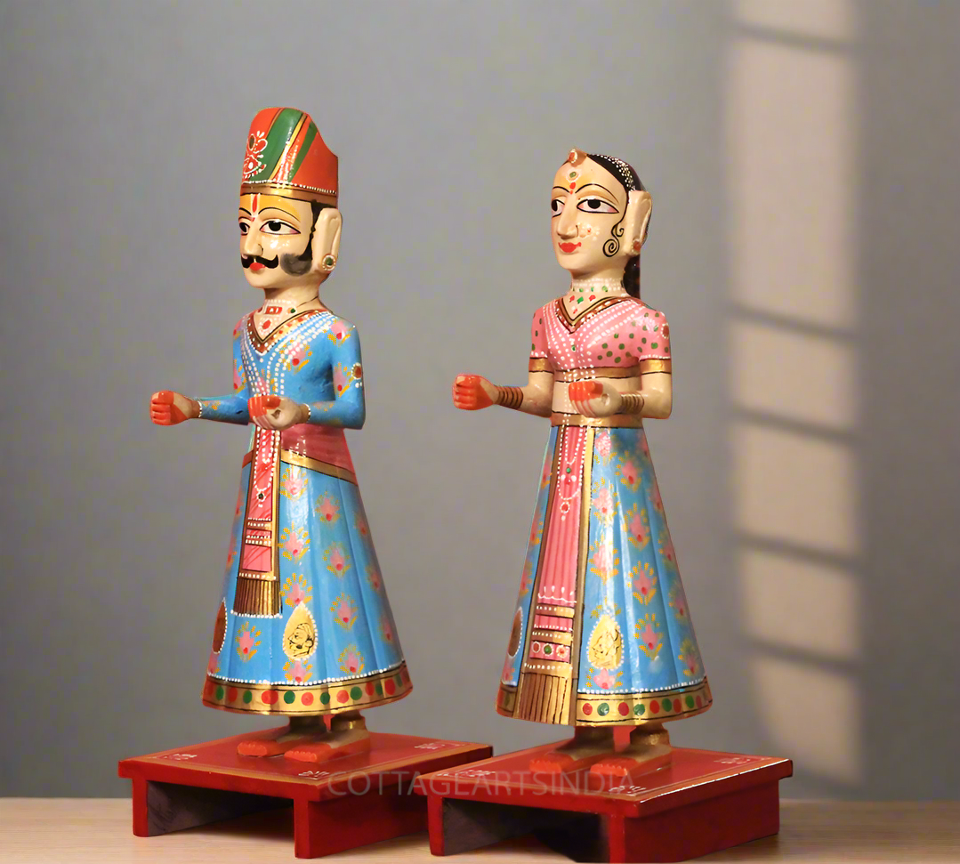 Wooden Gangaur Dolls Pair -17.5"