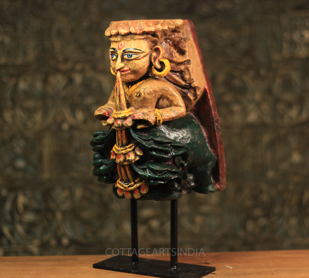 Vintage Wood /Stone Musician Apsara