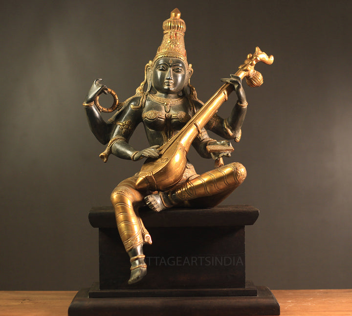 Brass Saraswati Vintage Black