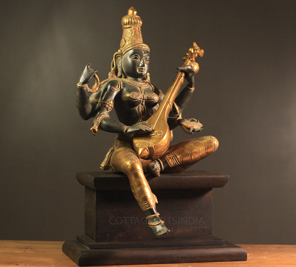 Brass Saraswati Vintage Black