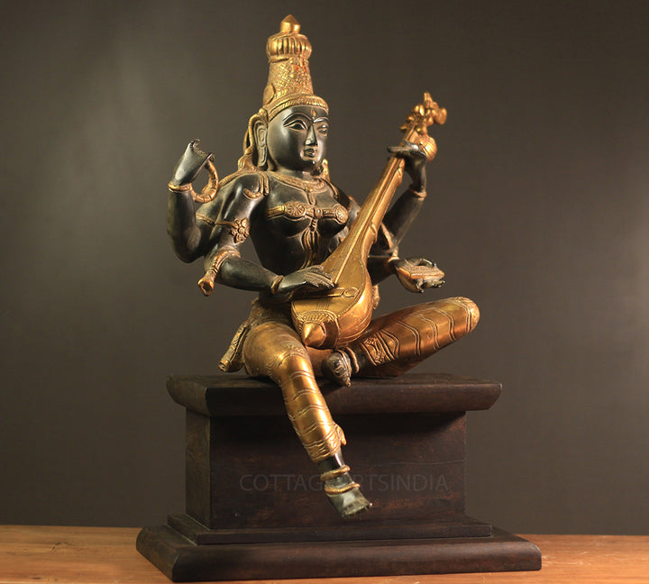 Brass Saraswati Vintage Black