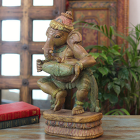 Handcrafted Wooden Ganesha Playing Mridangam | Cottage Arts
