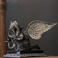 Brass Garuda Statue in Antique Black finish| Handcrafted Garuda Idol with Wings