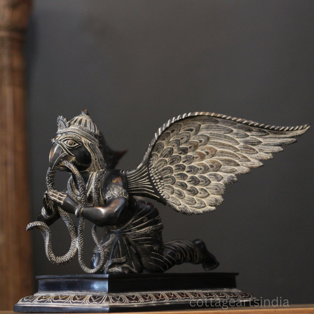 Black Antique Brass Garuda Statue | Handcrafted Garuda Idol with Wings