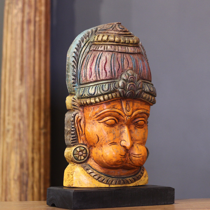Wooden Hanuman Mask on Stand 12"