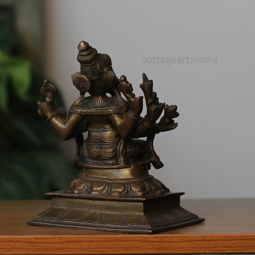 Handcrafted Brass Panchamukhi Ganesha Statue – Antique Finish