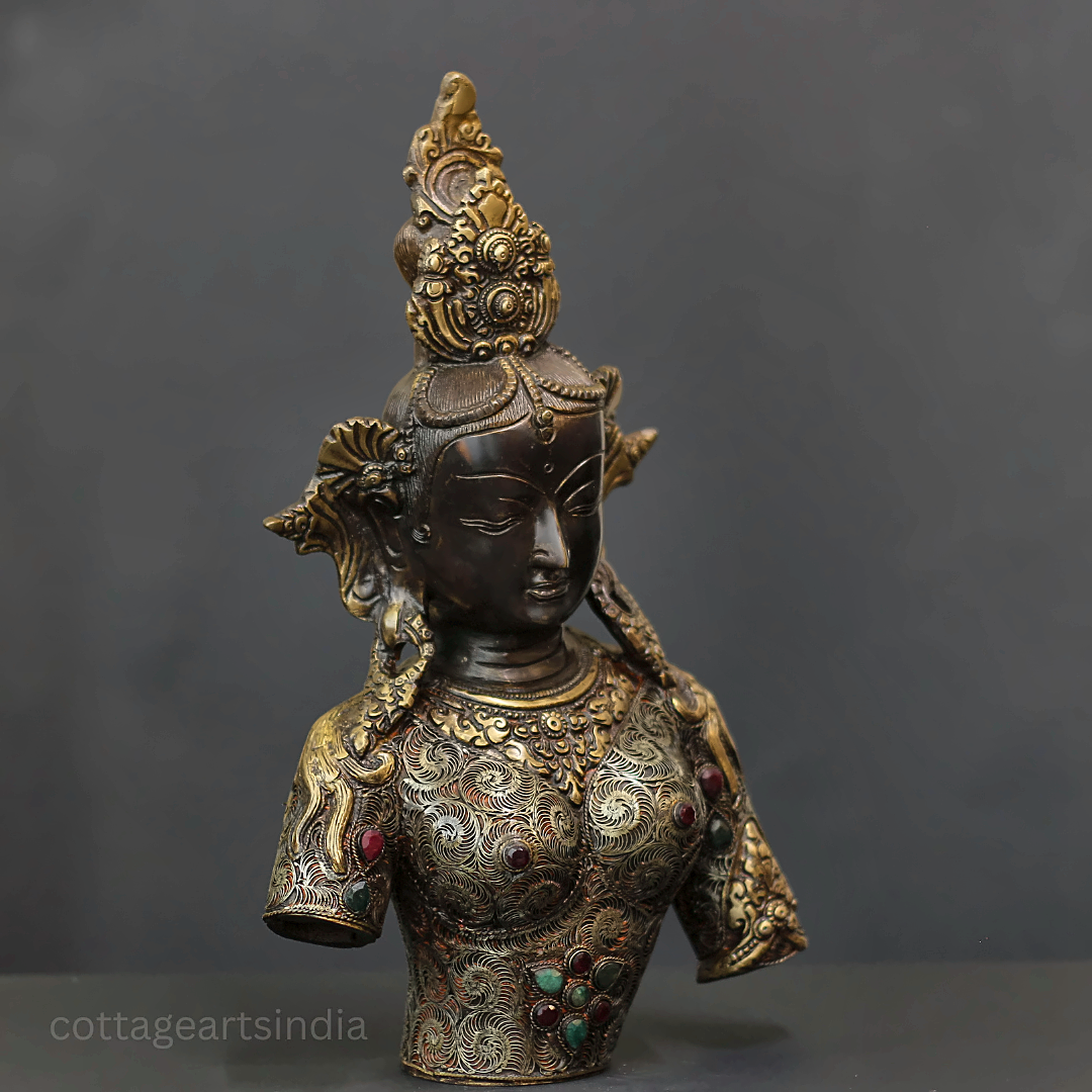 Brass Tara Bust: Filigree by Master Artisan Ram Kumar