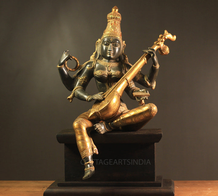 Brass Saraswati Vintage Black
