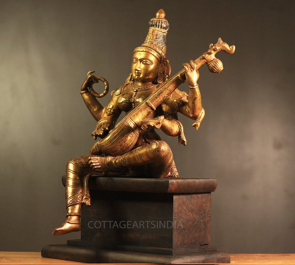 Brass Saraswati Vintage Finish