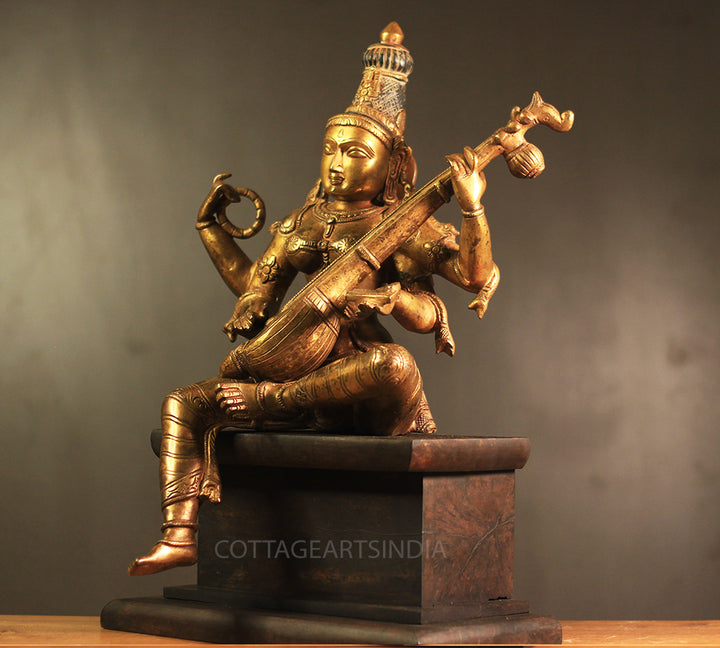 Brass Saraswati Vintage Finish