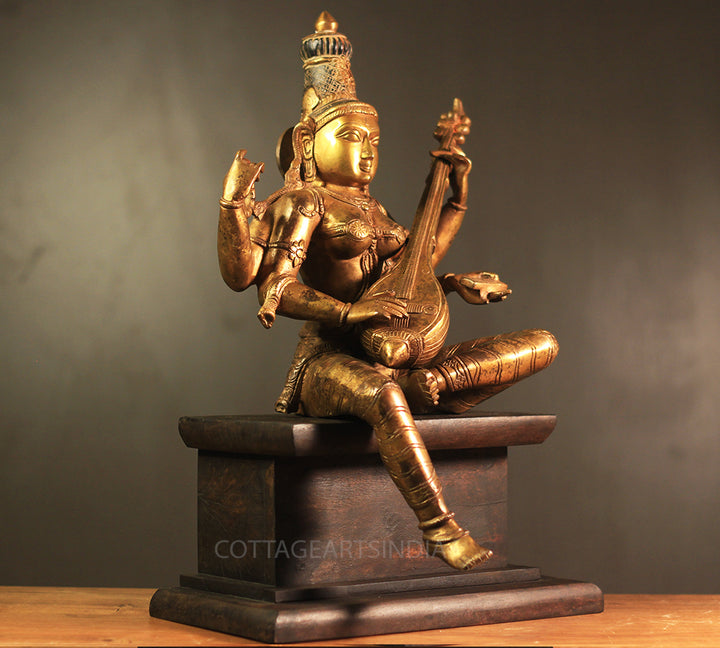 Brass Saraswati Vintage Finish