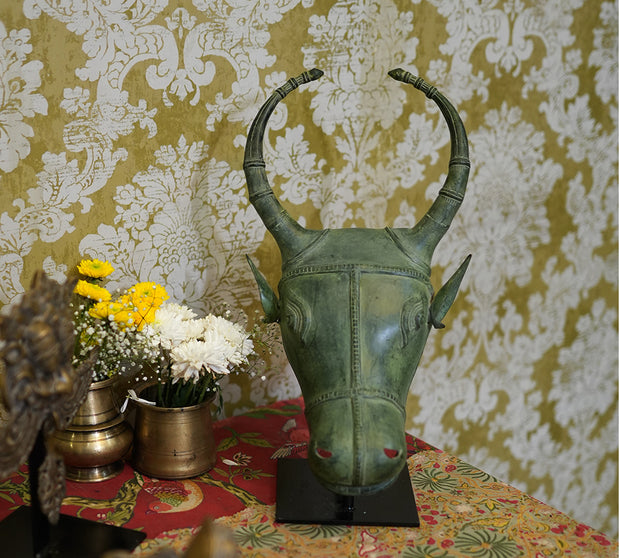 Brass Rustic Bull Head Table Decor