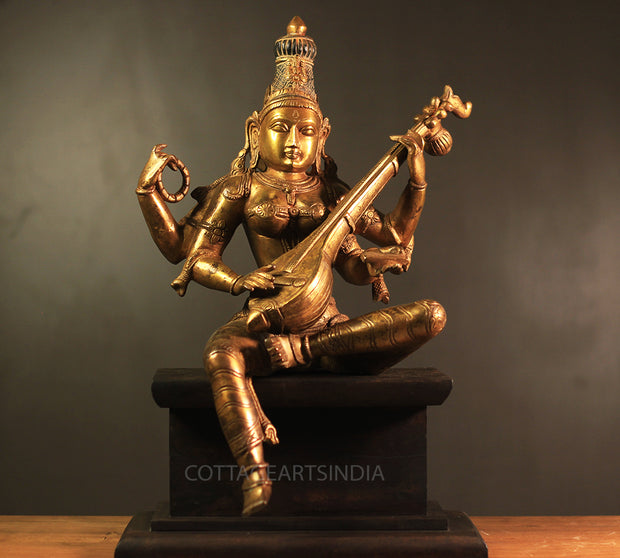 Brass Saraswati Vintage Finish